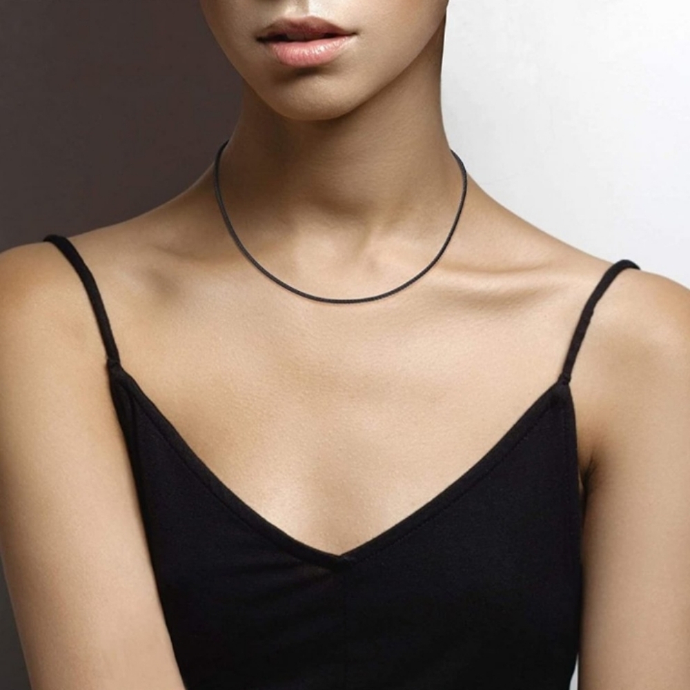 Designer Italian Black Leather Necklace 18' Silver Hypoallergenic Clasp
